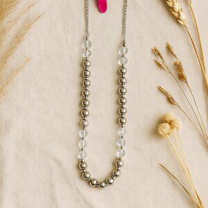 Ophelia Roe Silver & Clear Bead Orb Necklace – 32” + 3” Extender, Modern Minimal